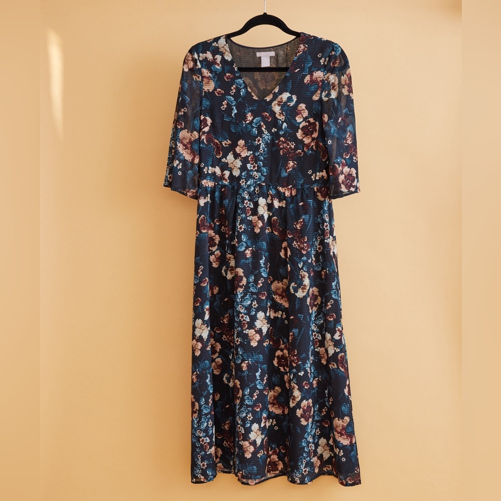 Floral Print H&M Midi Dress with Bell Sleeves, size 6